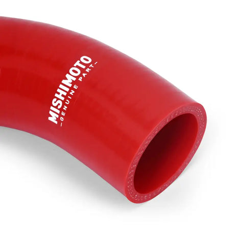 Red Mishimoto silicone hose from Ford Mustang 3.8L V6 hose kit for performance upgrade