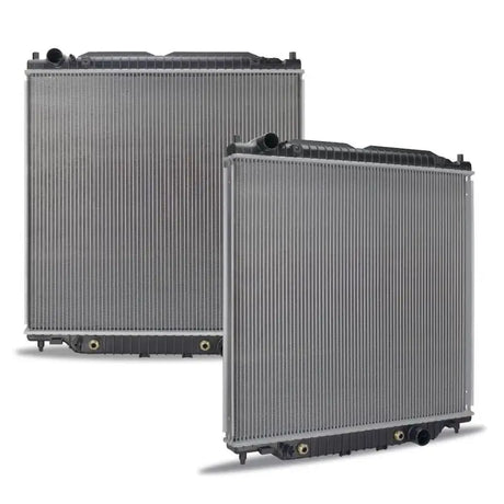 Two silver radiators for Ford F-Series Super Duty replacement radiator upgrade