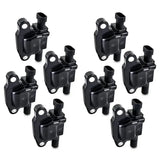 Eight black ignition coils from Mishimoto Gen V LS3 ignition coil set for Chevy engines