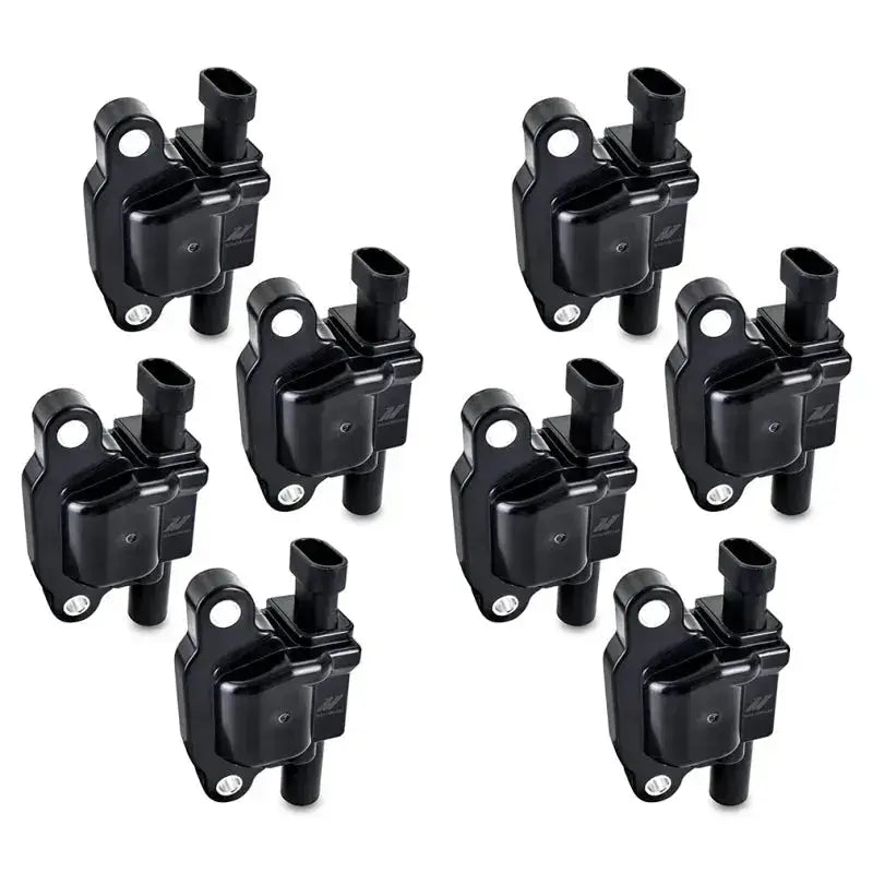 Eight black ignition coils from Mishimoto Gen V LS3 ignition coil set for Chevy engines