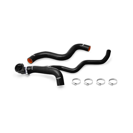 Black silicone radiator hoses with metal clamps from Mishimoto Fiat 500 radiator hose kit