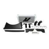 Mishimoto intercooler with black and silver components for Cummins 6.7L diesel engine