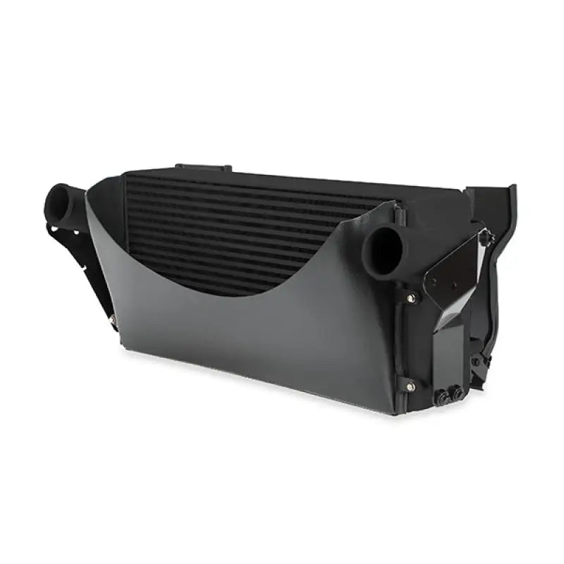 Black Mishimoto intercooler with mounting brackets for Dodge Cummins 6.7L intercooler kit