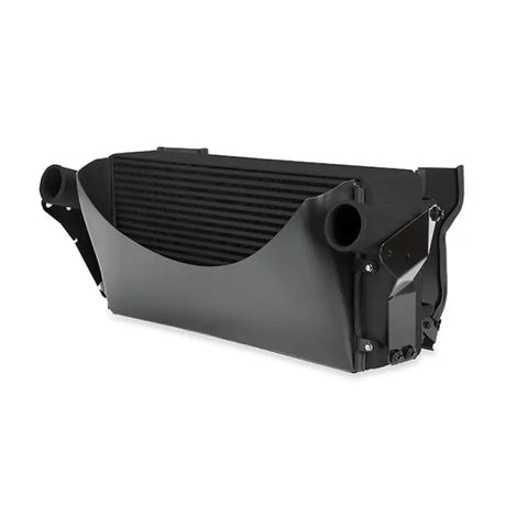 Black Mishimoto intercooler with mounting brackets for Dodge Cummins 6.7L intercooler kit
