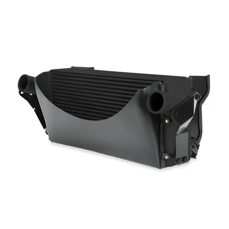 Black Mishimoto intercooler with mounting brackets for Dodge Cummins 6.7L intercooler kit