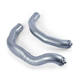 Two curved metallic pipes from Mishimoto BMW F80 intercooler pipe kit for M3/M4