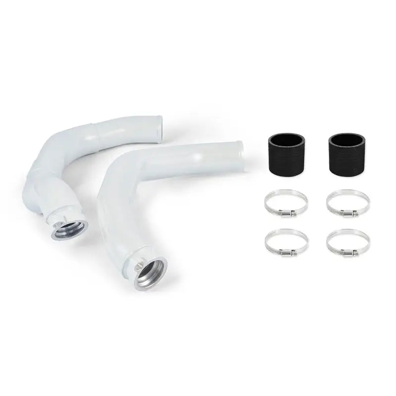 White metal intercooler pipe with black rubber connectors and clamps for BMW F80 M3/M4