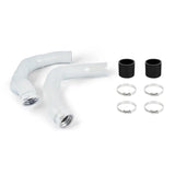White metal intercooler pipe with black rubber connectors and clamps for BMW F80 M3/M4