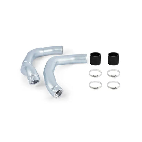Silver metal pipes with black rubber connectors and clamps for BMW F80 intercooler pipe kit