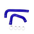 Blue silicone radiator hoses with hose clamps from Mishimoto 2015+ Dodge Ram hose kit