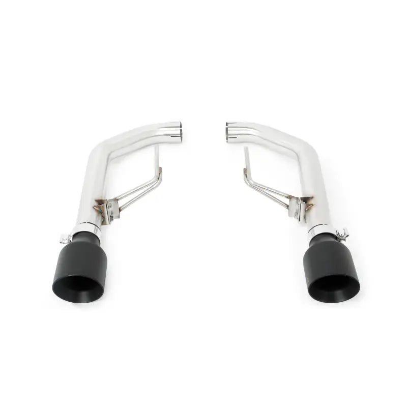 Stainless steel Ford Mustang axleback exhaust tips with black outlets for a sleek look