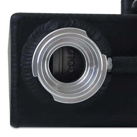 Black metal reservoir with silver cap for Mishimoto Hellcat aluminum expansion tank