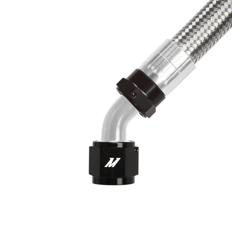 Braided hose with angled fitting from Mishimoto Camaro oil cooler kit in black