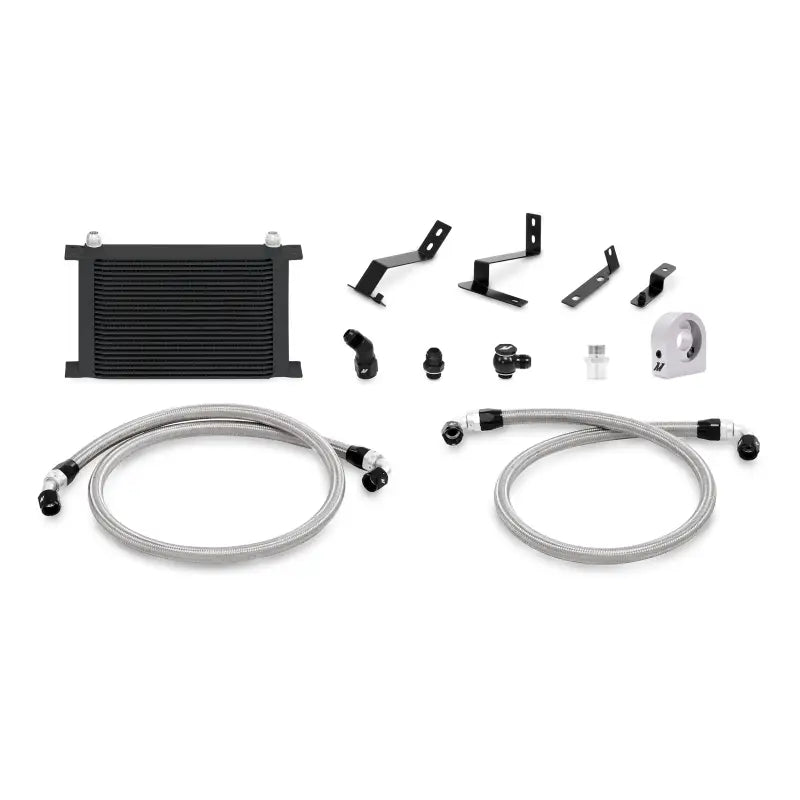 Mishimoto 2016+ Chevy Camaro oil cooler kit in black, high-performance oil cooler kit