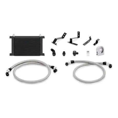 Mishimoto 2016+ Chevy Camaro oil cooler kit in black, high-performance oil cooler kit
