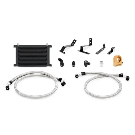 Automotive oil cooler kit for Chevy Camaro with thermostat in black by Mishimoto