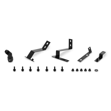 Black metal mounting hardware for Mishimoto Chevy Camaro oil cooler kit