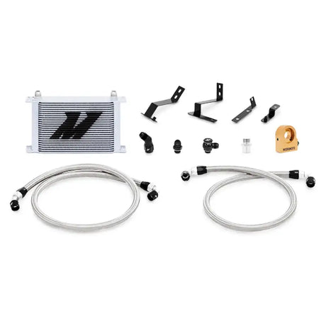 Automotive oil cooler kit for Chevy Camaro 2016+ by Mishimoto in silver