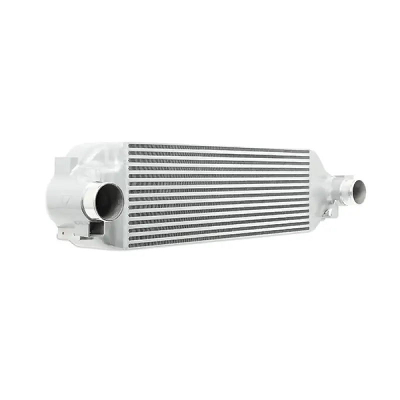 Silver mishimoto intercooler with horizontal fins for Ford Focus RS intercooler upgrade