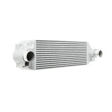 Silver mishimoto intercooler with horizontal fins for Ford Focus RS intercooler upgrade