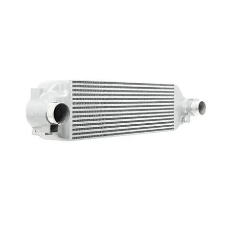 Silver mishimoto intercooler with horizontal fins for Ford Focus RS intercooler upgrade
