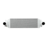 Silver Ford Focus RS intercooler with horizontal fins from Mishimoto for better cooling