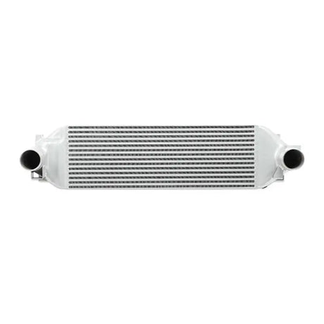 Silver Ford Focus RS intercooler with horizontal fins from Mishimoto for better cooling