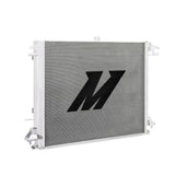 Silver aluminum radiator with black logo for Nissan Titan enhanced cooling efficiency