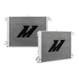 Two silver aluminum radiators with black logos for Nissan Titan cooling efficiency