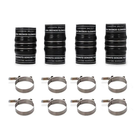 Black silicone hose couplers with metal clamps in Mishimoto 2016+ Nissan Titan XD fit boot kit
