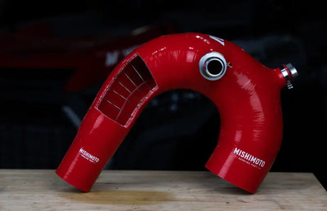 Red silicone intake hose with internal wire support for Polaris RZR XP Turbo cleaning