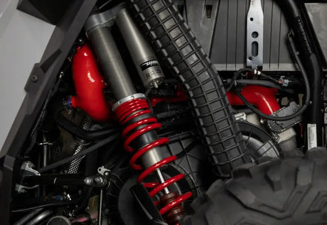Red coil-over shock absorber for Polaris RZR silicone intake J-tube upgrade