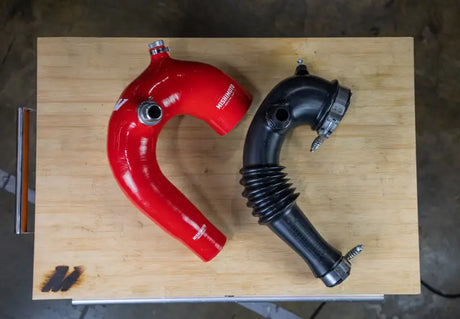 Red and black silicone intake j-tube for Polaris RZR XP Turbo by Mishimoto