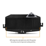 Black bar-and-plate core intercooler for Subaru Ascent top-mount intercooler in engine bay