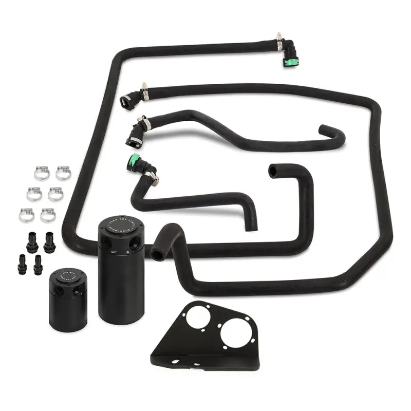 Black automotive oil catch can kit for Ford F-150 EcoBoost engines