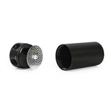 Black cylindrical Ford F-150 ecoboost oil catch can with perforated baffle for engine protection