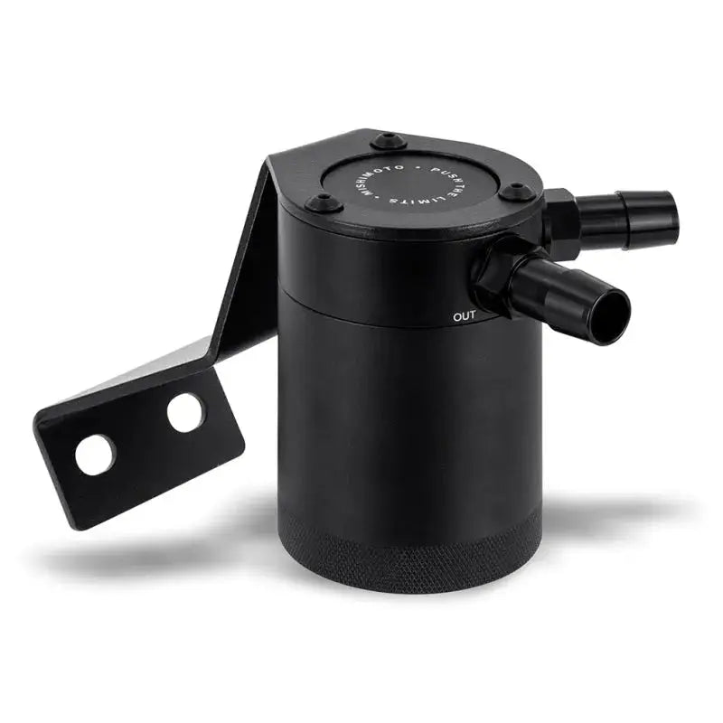 Black cylindrical Subaru BRZ Toyota GR86 baffled oil catch can with bracket