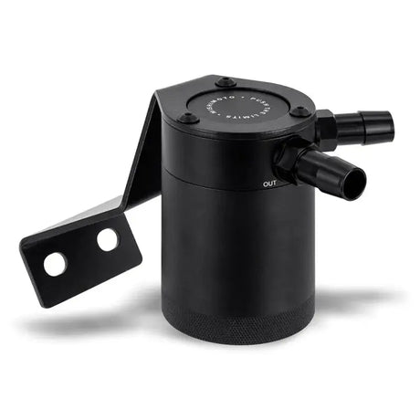 Black cylindrical Subaru BRZ Toyota GR86 baffled oil catch can with bracket