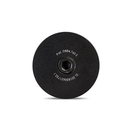 Black circular metal cap with hex recess for Subaru BRZ Toyota GR86 baffled oil catch