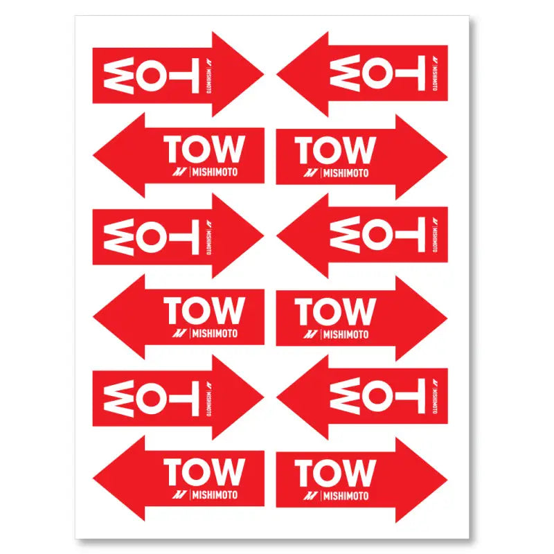 Red arrow Tow stickers with TOW and MISHIMOTO for Subaru WRX tow hook gold