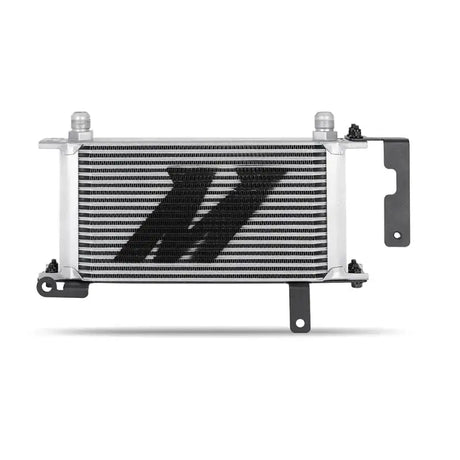Silver oil cooler with mounting brackets from Mishimoto 2022+ Subaru WRX oil cooler kit