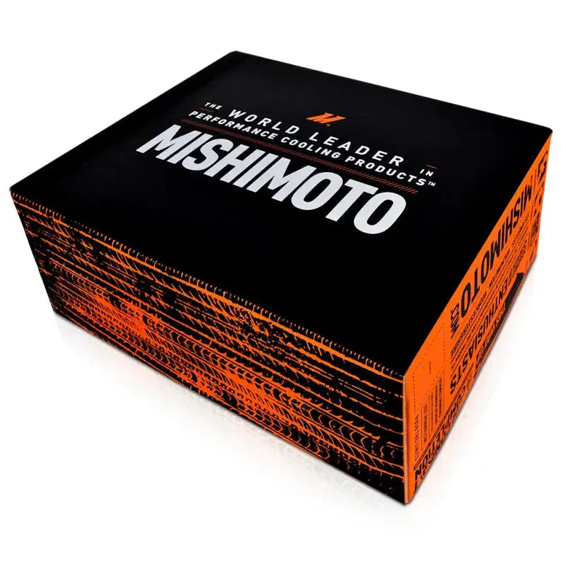Black Mishimoto box for Subaru WRX oil cooler kit in silver display