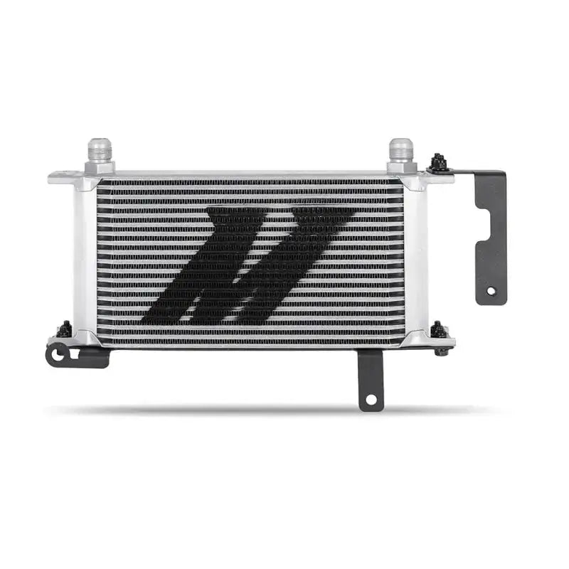 Silver thermostatic oil cooler with mounting brackets for Subaru WRX in oil cooler kit