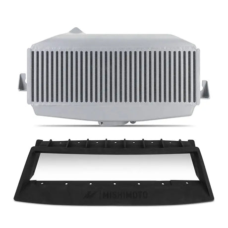 Automotive intercooler with black frame for Subaru WRX Mishimoto top-mount intercooler
