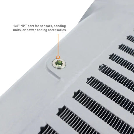 White metal heat exchanger with sensor port for Subaru WRX Mishimoto top-mount intercooler