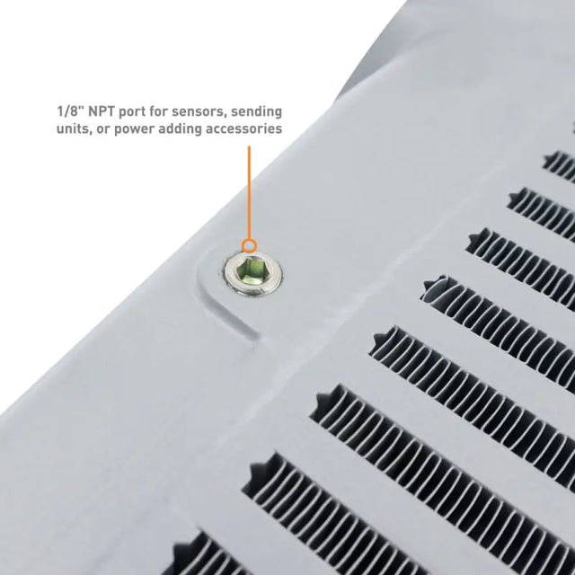 White metal heat exchanger with sensor port for Subaru WRX Mishimoto top-mount intercooler