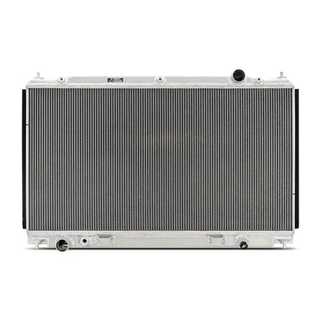 Silver aluminum radiator for Nissan Z Mishimoto performance aluminum radiator upgrade