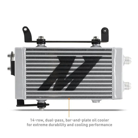 Silver 14-row oil cooler kit with black brackets for Toyota GR Corolla 2023+