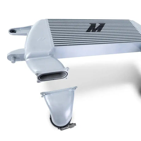 Silver high mount intercooler with connecting pipe from Mishimoto 21+ Bronco high mount int kit
