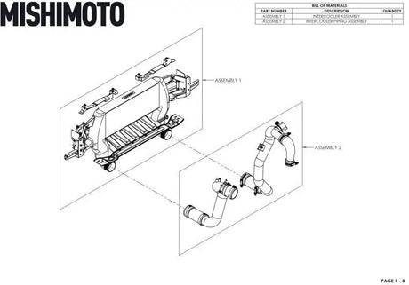 Intercooler piping assembly diagram for Mishimoto high mount INT kit for 21+ Bronco